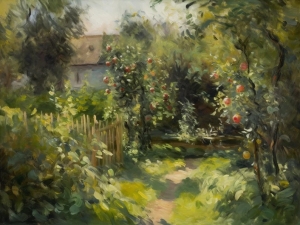 French garden art ，Apple orchard in summer