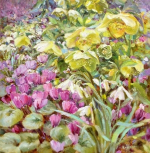 Garden flowers，Original impressionist floral art, oil painting on canvas