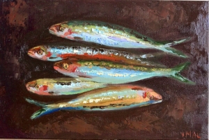 Fish Painting Original Oil Still Life Sardines Food