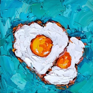 Fried Egg Painting Food Original Art English Breakfast Impasto Oil Painting