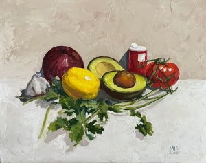 Guacamole ingredients oil painting