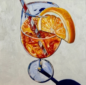 Aperol Spritz Painting, Orange Coctail Painting, Original Still Life Painting, Kitchen Art