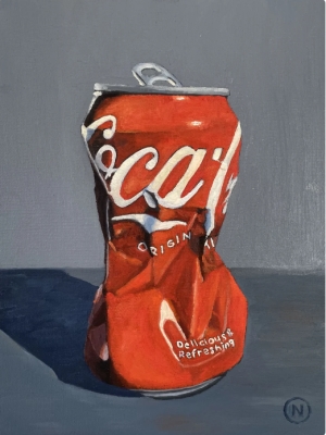 Original Oil Painting， Crushed Coca Cola Can