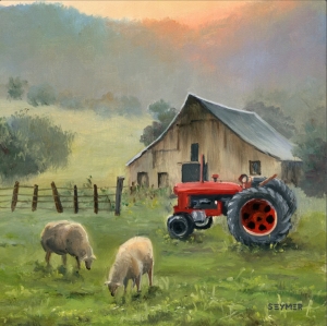 Farm painting country house original, Barn landscape art, Rural life artwork art, Farmhouse wall art decor Framed painting Country folk